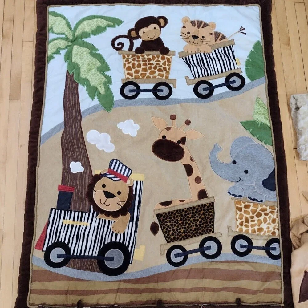 Lambs & Ivy Safari Express Animal Train Nursery Set Comforter Crib Sheet Wall